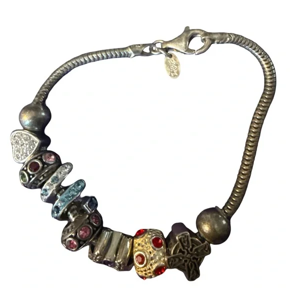 Vintage Unique Sterling Silver 7 3/4” Slider Charm Bracelet Distinct Design - Picture 3 of 5